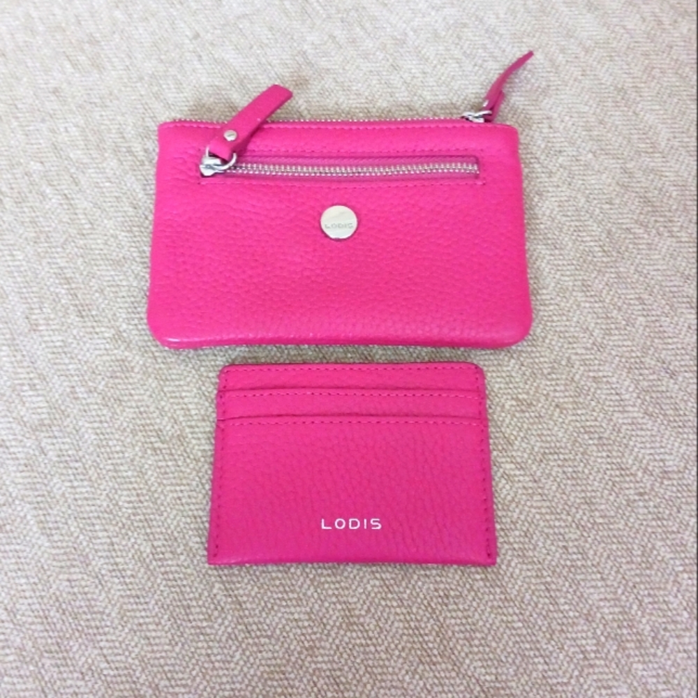 Lodis pink leather pouch and card holder